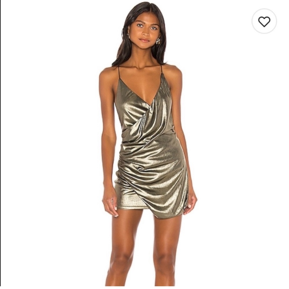 superdown Metallic Gold Cowl Neck Mini Dress